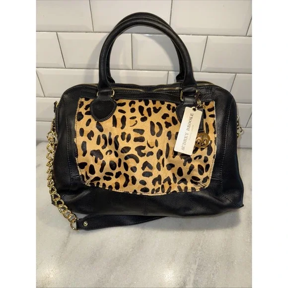 Audrey Brooks Leopard Skin/black Leather Purse New With Tags - Picture 1 of 16